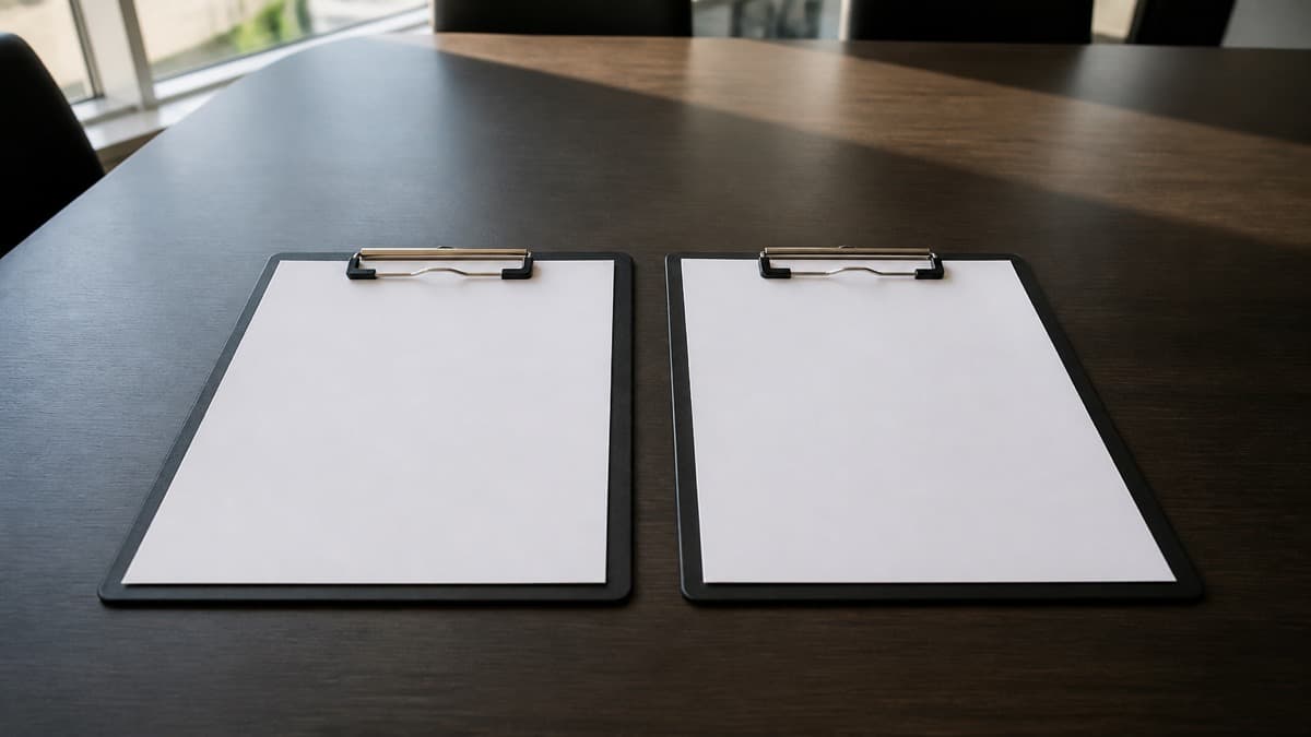 Two printed resumes on a desk, one with dated job blocks and one with a skills cloud and no dates