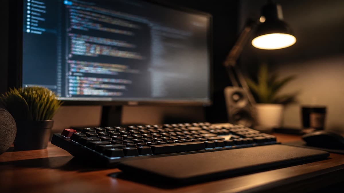 Software engineer editing a printed resume beside a laptop showing a code editor in window light